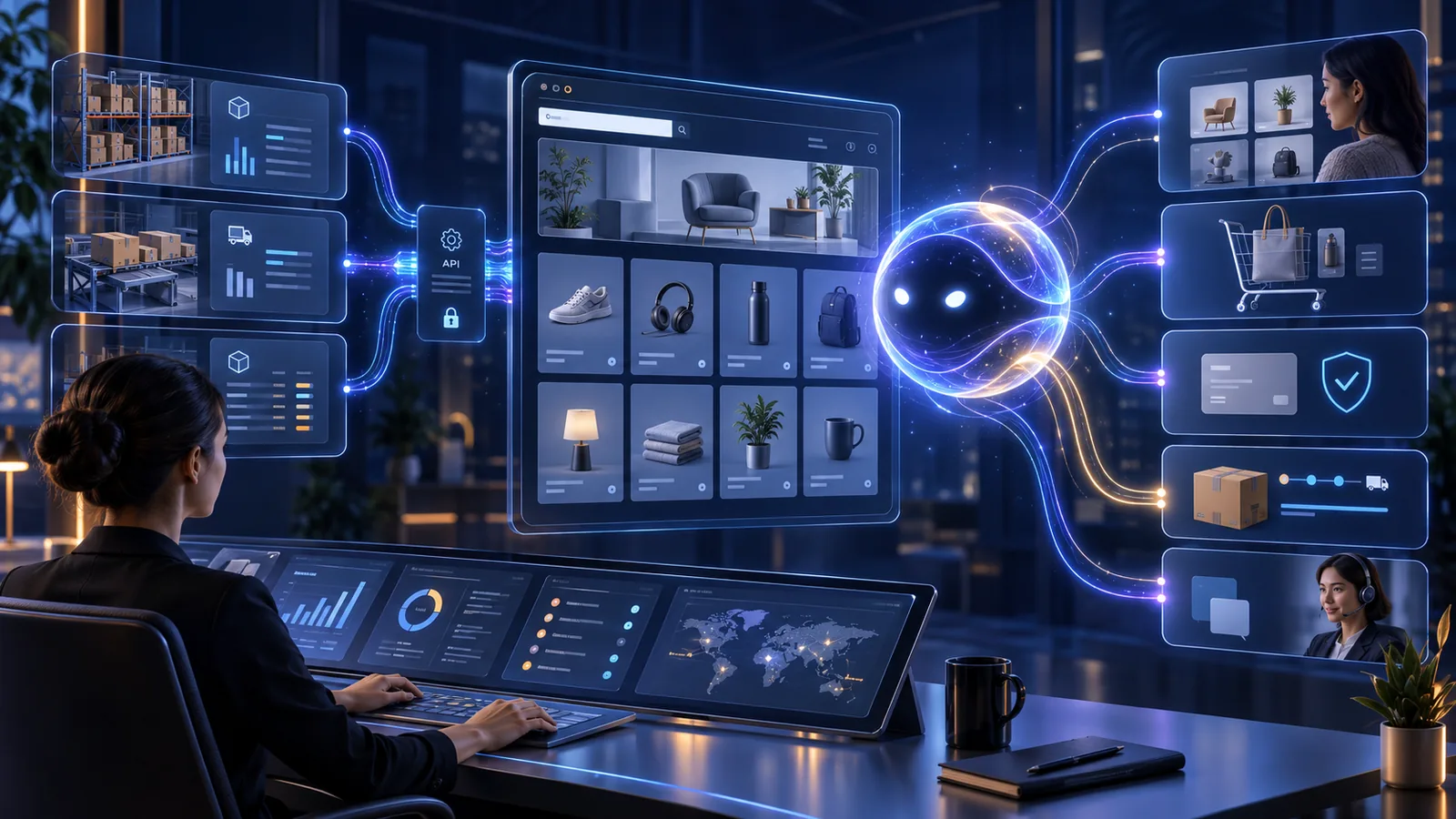 Agentic Commerce: AI agents for ecommerce Agentic commerce with AI agents for ecommerce connected to catalog, inventory, orders, and checkout